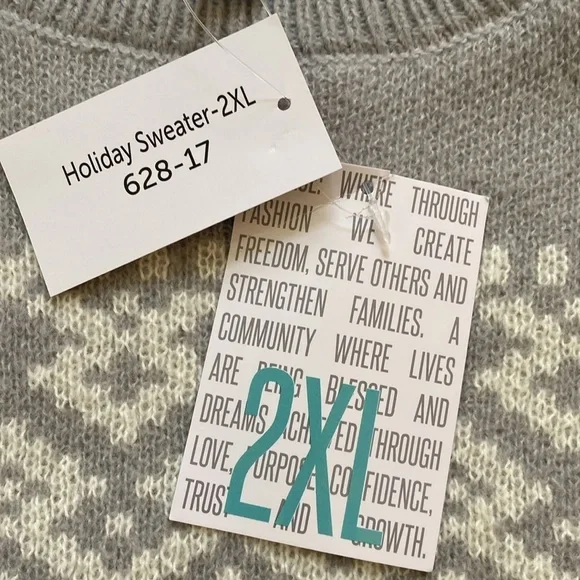 LuLaRoe Gray and Cream Holiday Crewneck Sweater - Picture 5 of 11
